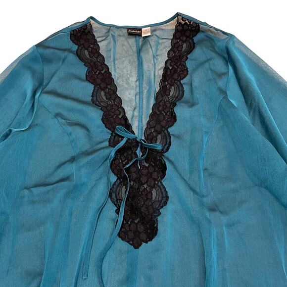 Frederick’s of Hollywood 3X Sheer Teal Nighty | Black Lace Trim, NWOT - Picture 2 of 6